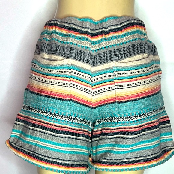 SUNDANCE TURQUOISE MULTI STRIPE COTTON WOVEN SHORTS DRAWSTRING SIZE M - Picture 3 of 3